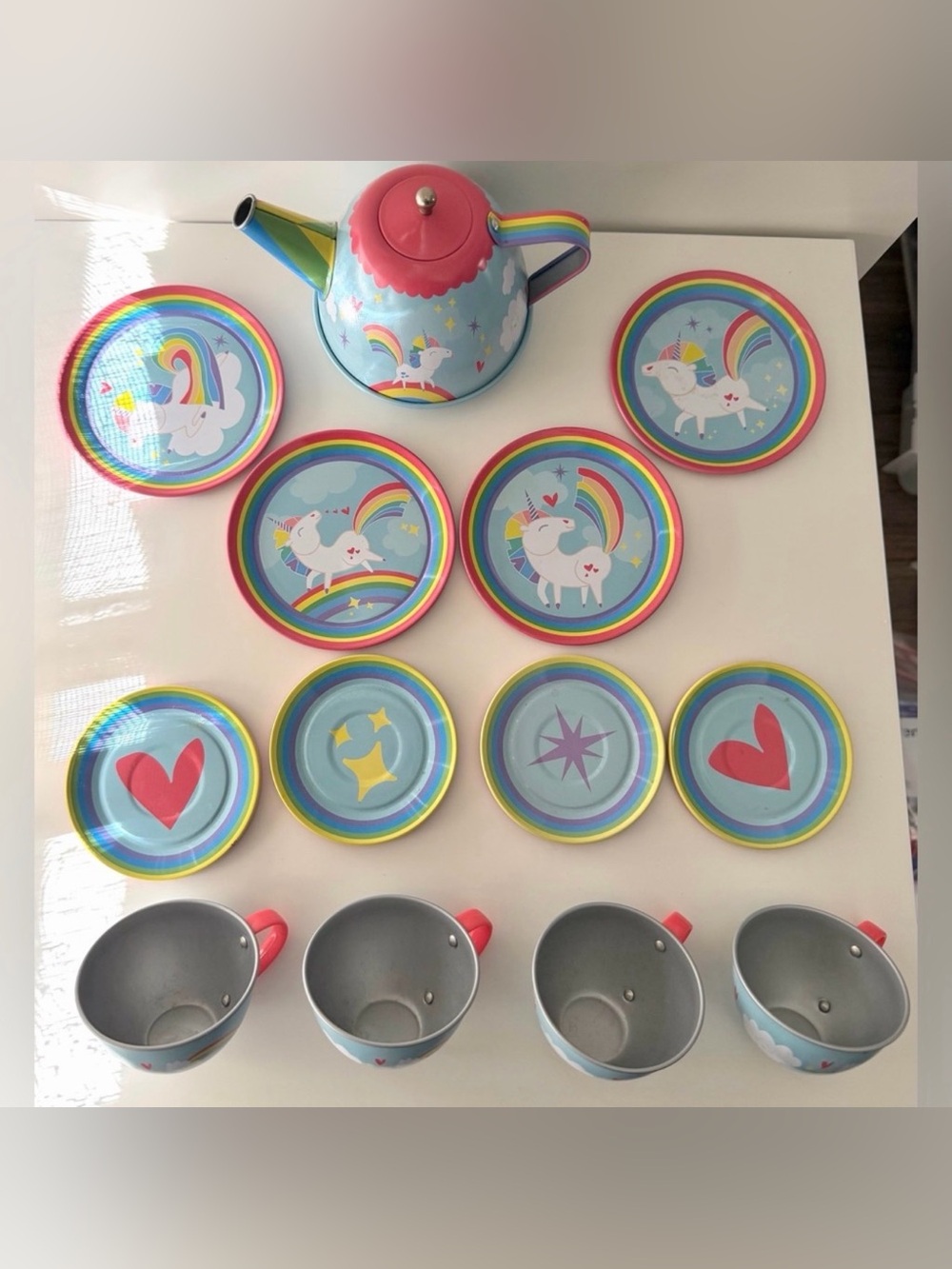 Schylling Unicorn Tin Tea Set 13 Pc Rainbow Kids Tea Party Set - Picture 2 of 5